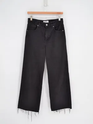 Reformation Emma High Rise Wide Leg Jeans Black Raw Hem 28 thumbnail 2