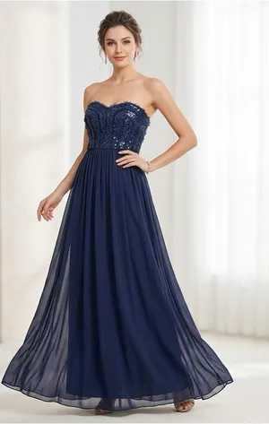 Max and Cleo BCBG Symmetrical Strapless Dark Night Sequence Maxi Dress Size 12 thumbnail 1