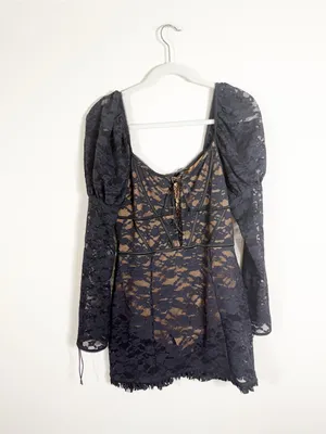 For Love and Lemons Violetta Black Lace Mini Dress Large thumbnail 4