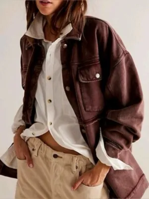 We The Free Free People Dawson Chore Jacket in Washed Chocolate Brown Size Medium thumbnail 2