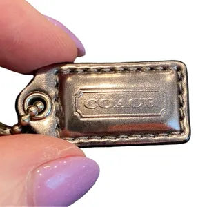 Coach Metallic Silver Leather Keychain, Hangtag thumbnail 4