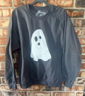 Gildan Grey Crewneck Sweatshirt with White Ghost Patch thumbnail 1