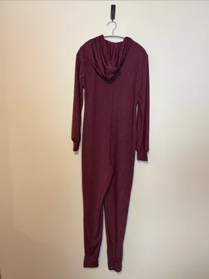 Savage X Fenty Sleep & Shine Hooded Jumpsuit Size Medium Burgundy Glitter‎ thumbnail 7