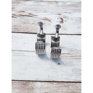 Vintage Clip On Earrings - Square Design Silver Tone Hoops 7/8" thumbnail 6