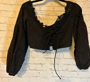 Golden Days Paris NWT black eyelet crop top, M thumbnail 1