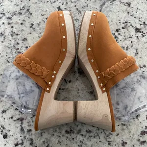 J.Crew Braided Clog Mules Tan Suede Wood‎ Platform Studded BJ249 Mens 9.5 NWOB thumbnail 4