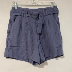 Abercrombie & Fitch Blue Linen Blend Belted Shorts Size M High Rise thumbnail 2