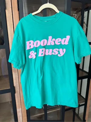 Booked & Busy comfort colors boxy tee teal puffy crewneck short sleeve thumbnail 1