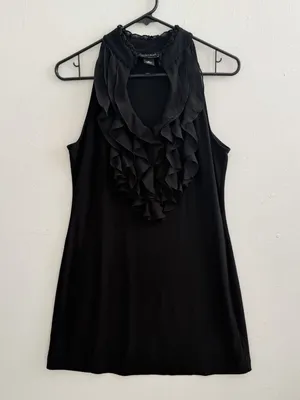 NEW White House Black Market Ruffle Halter Dress Black MEDIUM womens thumbnail 3