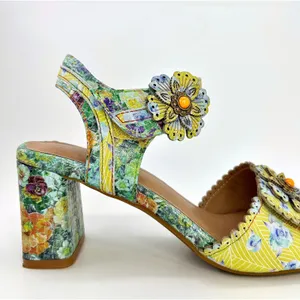 L'Artiste Spring Step Voguesh Floral Leather Block Heel Sandals 39 US 8.5 Boho thumbnail 6