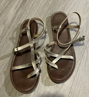 Brown and Gold Strappy Sandals with Adjustable Ankle Strap Size 9.5 thumbnail 1