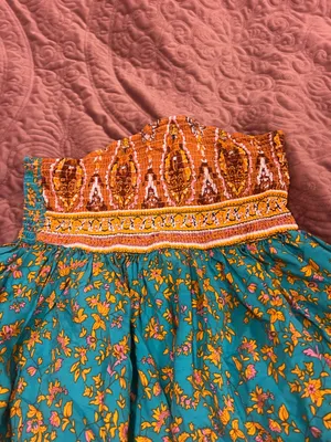 Boho Teal and Orange Floral Maxi Skirt thumbnail 4