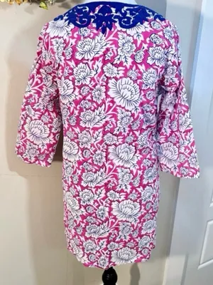 💥Roller Rabbit Pink Floral Embroidered Cotton Tunic Cover Up Top XS💛 thumbnail 4