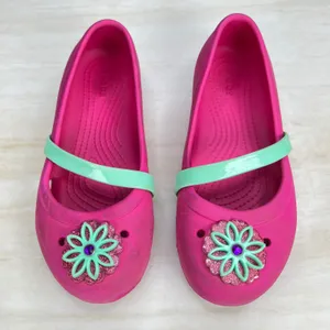 Crocs Womens J3 Pink Mary Jane Flats Mint Green Strap Flower Detail SKU-A31 thumbnail 3