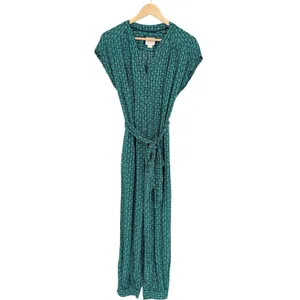 Maeve Anthropologie Jumpsuit Size XS Green Floral Geo‎ Belted Rayon Boho Cropped thumbnail 2
