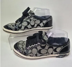 COACH Signature Francesca Sneakers Lace Up Black Grey Women’s Size 5 1/2 B Logo thumbnail 1