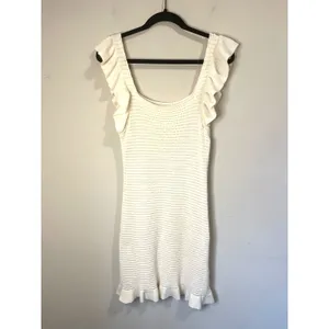 Anthropologie Ruffled Pointelle Knit Mini Dress in Ivory Womens S thumbnail 4