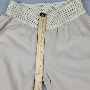 Kiss & Cry Linen Blend Pants Beige Crochet Elastic Waist Size L Large thumbnail 5