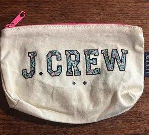 J Crew Travel Cosmetic Bag Womens Canvas Pouch with Pink Zipper NWOT thumbnail 1