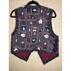 Handmade Reversible Quilted Christmas Vest Santa Claus Folk Art Red Green L thumbnail 3