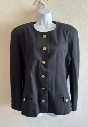 Vintage Buddy Bates Black Blazer with Gold Crest Buttons Sz‎ 18 thumbnail 1