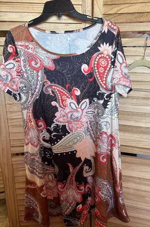 FINAL MARKDOWN Women's Short-Sleeve Paisley Dress - Black, Brown & Red Large thumbnail 1