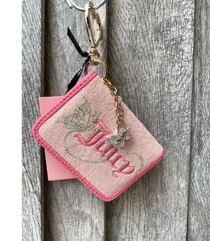 Juicy Couture Pink Velour Wallet with Rhinestone Logo & Butterfly Charm thumbnail 1