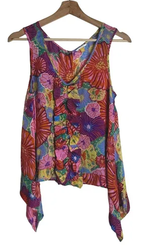 Leifsdottir anthropology Silk Floral Ruffle Sleeveless Blouse Multicolor Size‎ 4 thumbnail 1