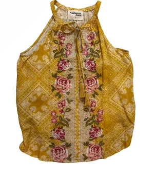 Savanna Jane Mustard Floral Embroidered Halter Camisole thumbnail 1