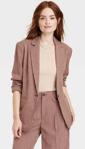 a new day Women’s Oversized Fall Blazer, Brown Plaid, Size XXL thumbnail 1