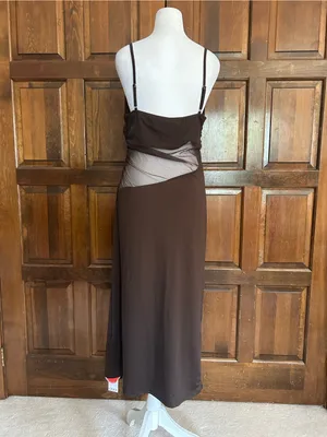 NWT Cider Brown Mesh Overlay Maxi Dress L Large Cutout Coffee Cocktail‎ Y2K thumbnail 4