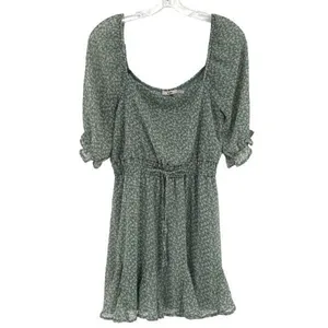 Francesca’s Mi Ami Floral Ruffle Chiffon Cottagecore Prairie Mini Dress Green Me thumbnail 6