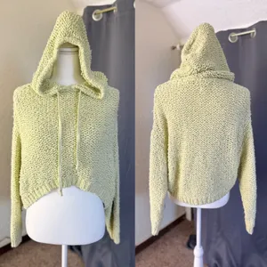 Pilcro Sailcloth Chunky Knit Cropped Pullover Hoodie Womens Size XS Lime Green thumbnail 2
