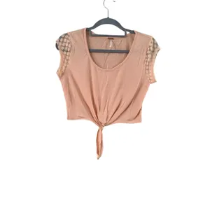 Women's Free People Peach Lace Sleeve Tie-Front Crop Top S thumbnail 2