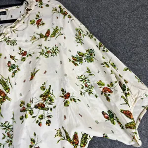 Patterson J Kincaid Silk Bird Print Blouse‎ Cream Red Tie Dolman Sleeve Medium thumbnail 10