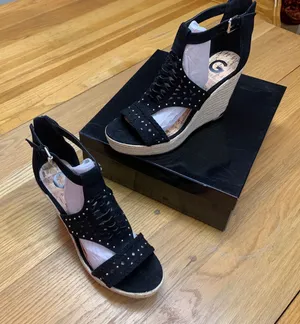 Guess Makayla Black Suede Studded Espadrille Wedge Sandals Women's Size 10M‎ NWT thumbnail 1