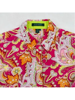 Lauren Ralph Lauren Hot Pink Lime Green Paisley Top Preppy Dopamine Y2K Medium thumbnail 3