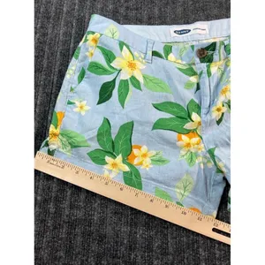 OLD NAVY Everyday Short Women 6 Blue Botanical Linen Blend‎ Tropical Citrus thumbnail 9