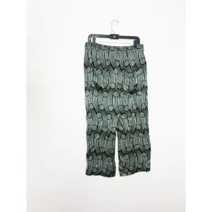 Zara Green Geometric Flowy Satin Cropped Pants Size Large Abstract Funky Boho thumbnail 13