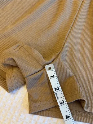 NEW Set! XL Ribbed Scoop Neck Crop Top & Elastic Waist Shorts Set Tan thumbnail 12