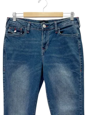 True Religion Becca Jeans Sz 31 Mid Rise Bootcut Flap Pocket Dark Wash Stretch thumbnail 5