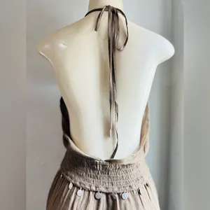 Earthbound Trading Co halter neck, gathered waist, harem leg jumpsuit, olive S thumbnail 8