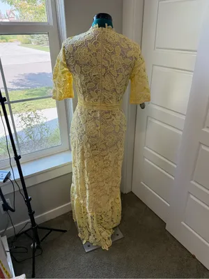 Anewsta NWT Yellow Floral Lace Short Sleeve Mermaid Maxi Dress Small thumbnail 9