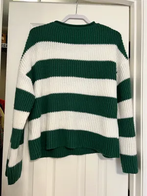 Green and white stripped oversized sweater thumbnail 3