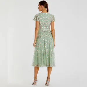 Mac Duggal Green Multicolor Embroidered V Neck Cap Sleeve Midi Dress 35104 thumbnail 5