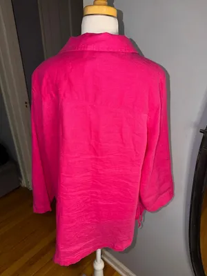 Isaac Mizrahi 100% Linen Bright Pink Linen V-Neck Tunic thumbnail 5