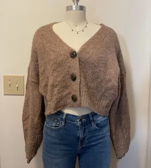 Olivaceous Brown Cropped Cardigan thumbnail 1