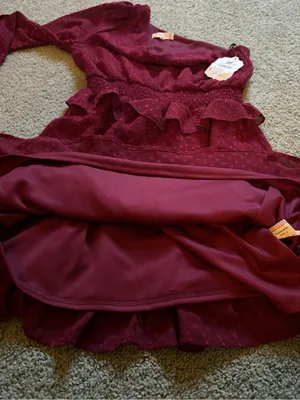 Altar’d State One Shoulder Burgundy Mini Dress Textured Clip Dot Fabric Sz S NWT thumbnail 8