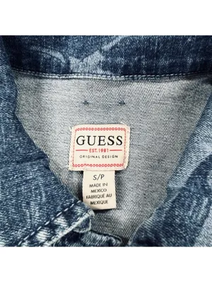Guess Stella Shirt Dress Womens Small Blue Denim Botanical Tie Belted Waist thumbnail 10