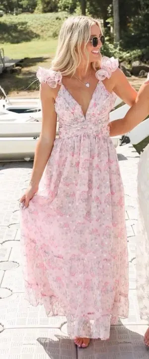 These Three Boutique Pink floral ruffle dress thumbnail 1